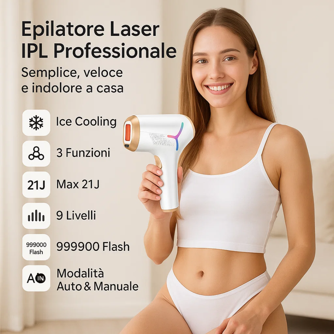 Epilatore Luce Pulsata 3in1 con Funzione Ghiaccio per Donna, Uomo, Corpo, Inguine, Viso